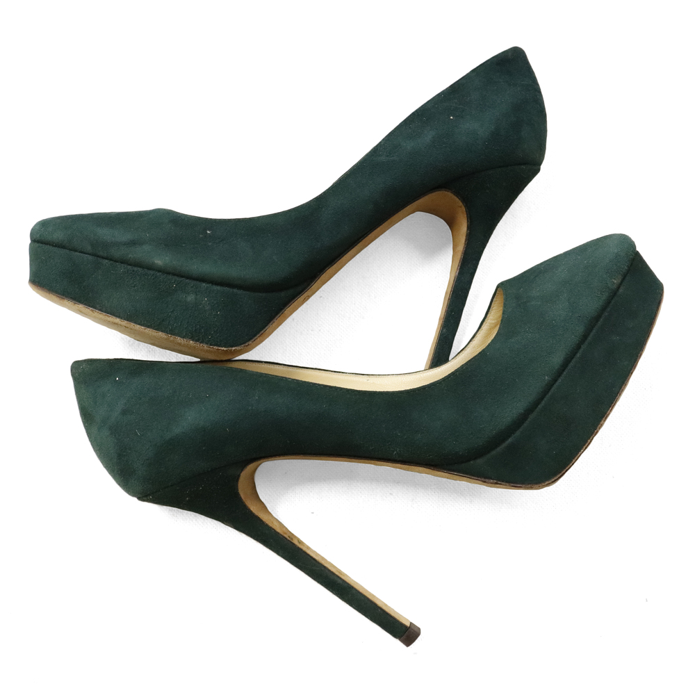 Vintage Jimmy Choo Heels Green Velvet Size 37.5